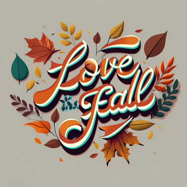 Love Fall Typography with Autumn Leaves
