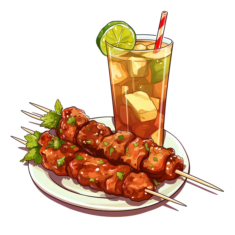 Grilled Chicken Skewers with Refreshing Drink
