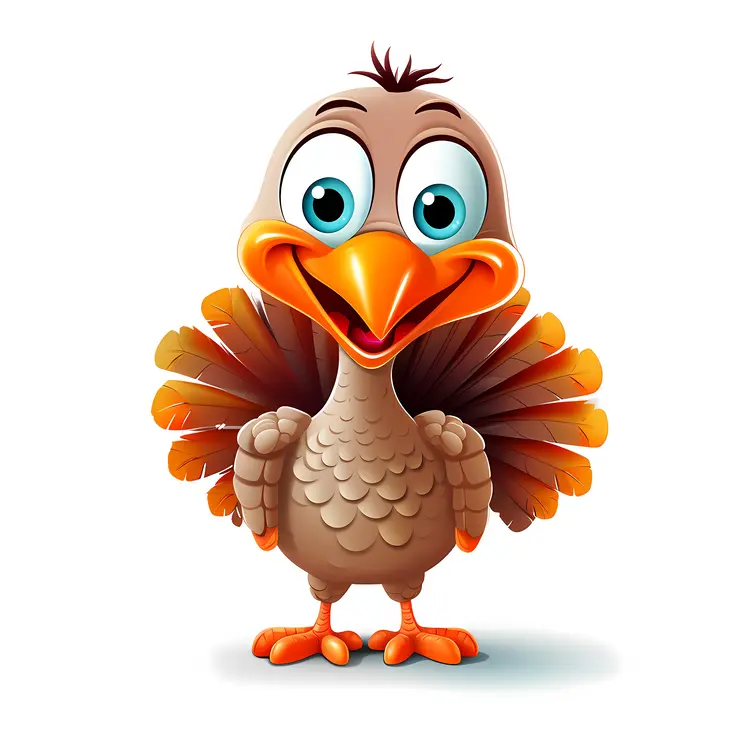Happy Turkey with Orange Feathers