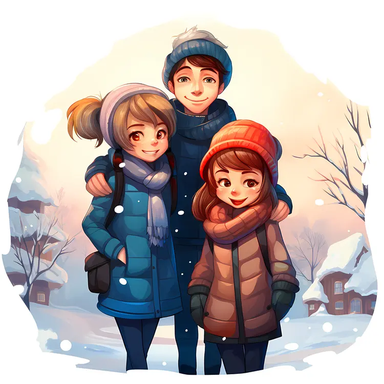 Three children in winter clothes