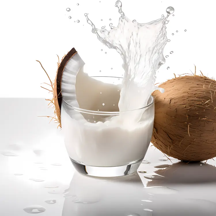 Coconut Milk Splashing into Glass