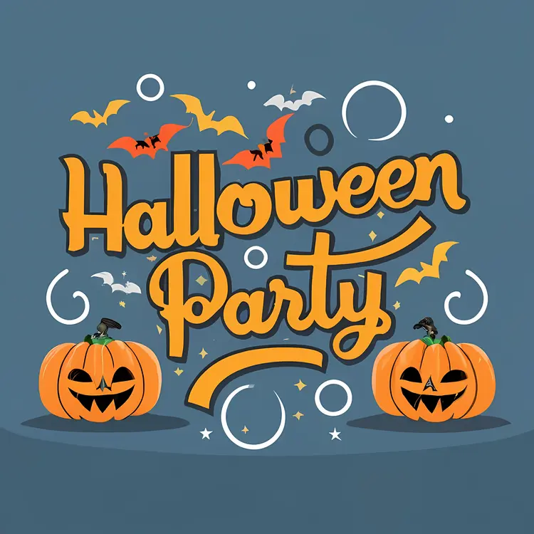 Halloween Party with Pumpkins and Bats