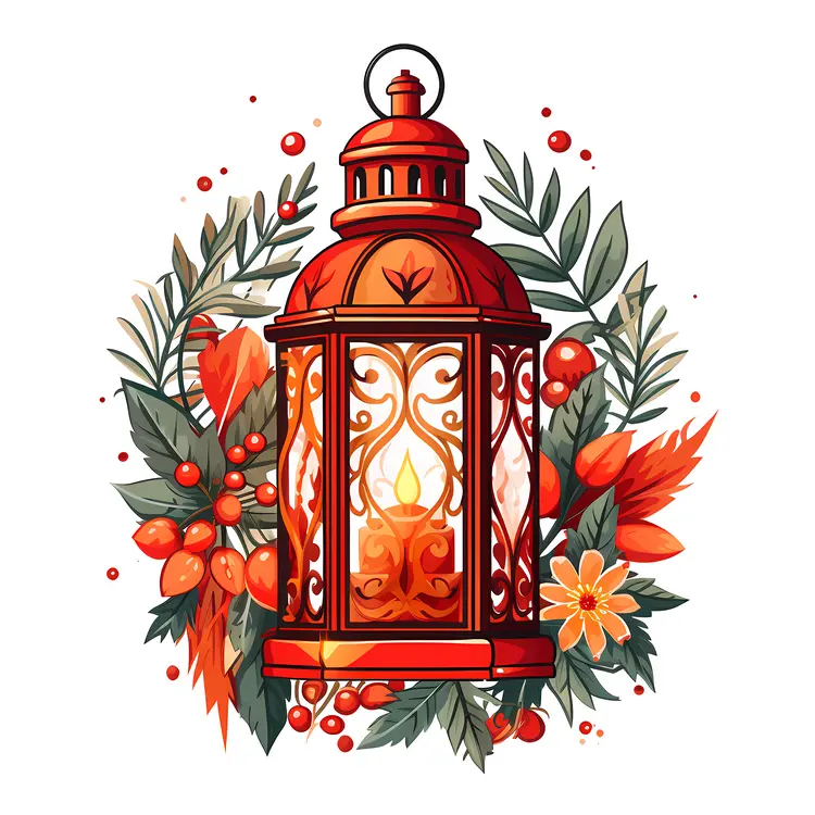 Red Lantern with Floral Accents