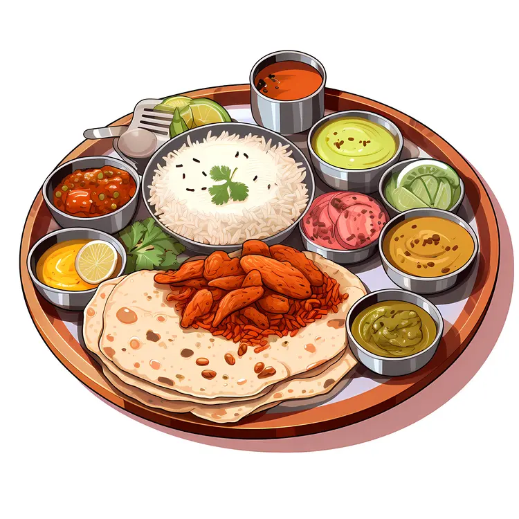 Traditional Indian Thali with Various Dishes
