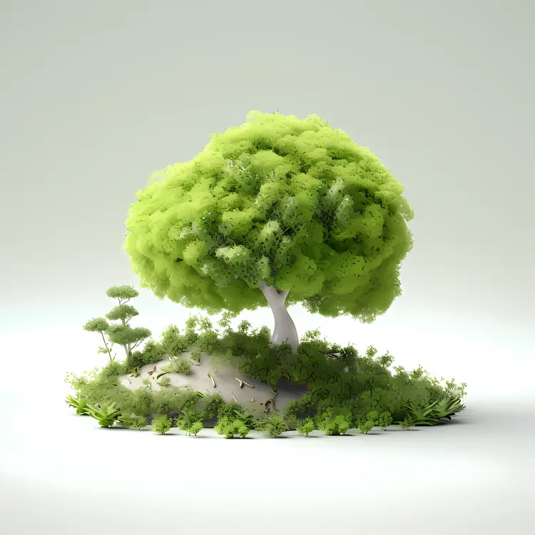 Lush Green Tree on Small Island