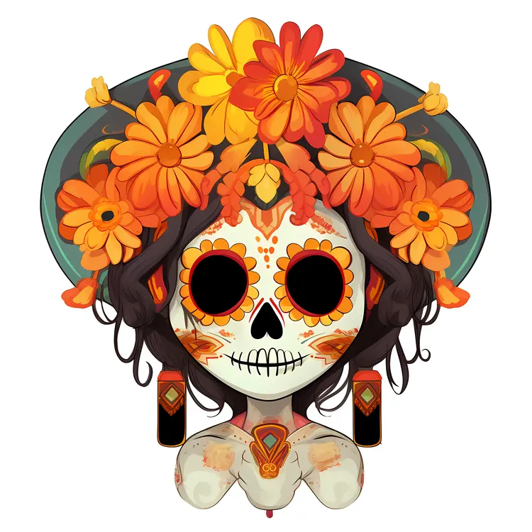 Colorful Sugar Skull with Flowers for Day of the Dead