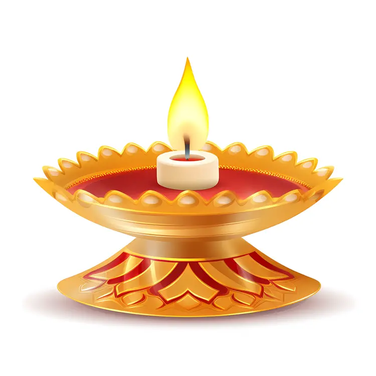 Golden Diya Lamp with Flame for Diwali Festival