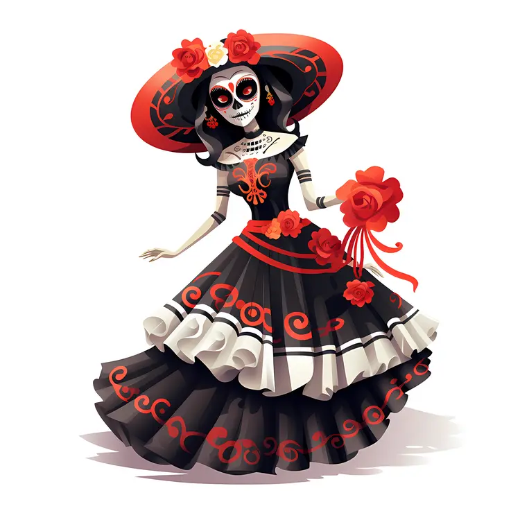 Skeleton in Dress with Flower Hat