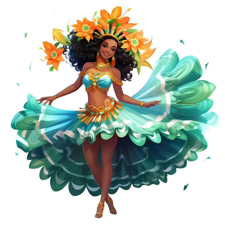 Carnival Dancer in Green and Orange Costume