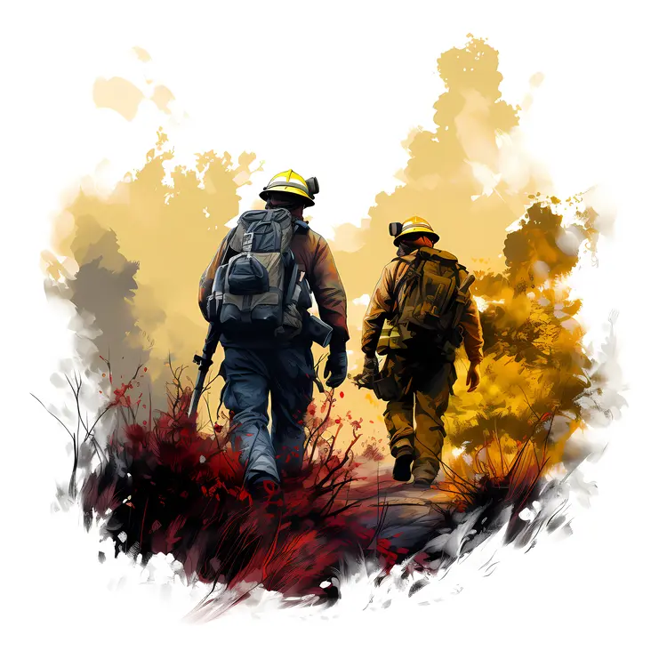 Firefighters Walking Through Forest