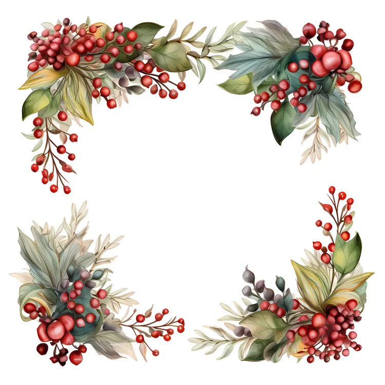 Red Berry Frame with Leaves