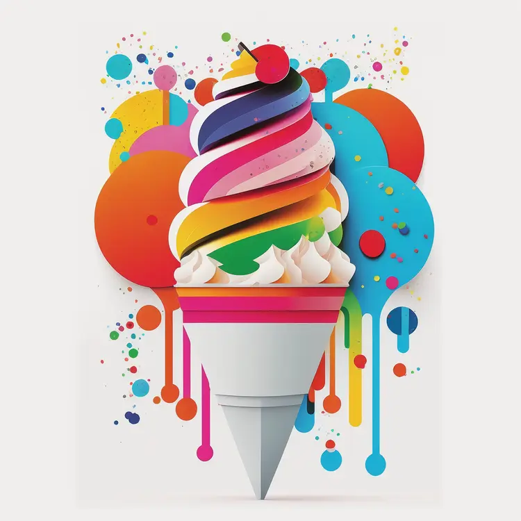 Colorful Rainbow Ice Cream Cone with Cherry