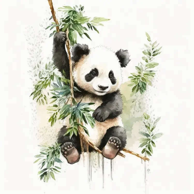Cute Panda Hanging on Bamboo Tree