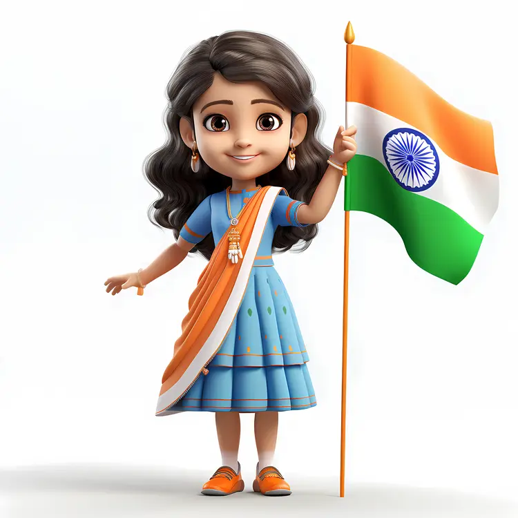 Girl Holding Indian Flag in Traditional Dress