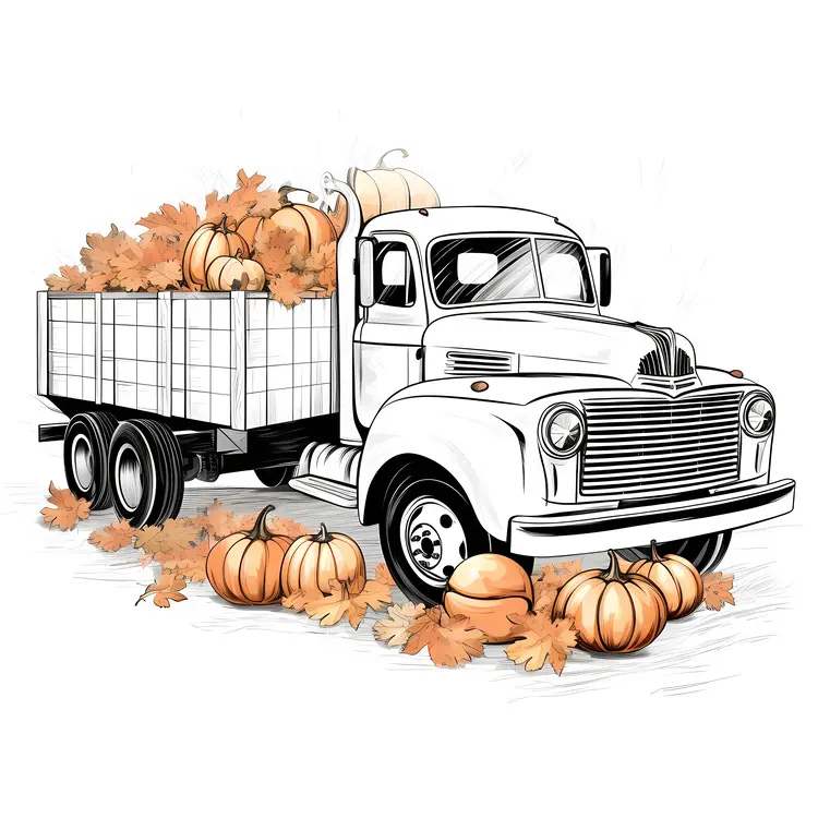 White Truck with Pumpkins