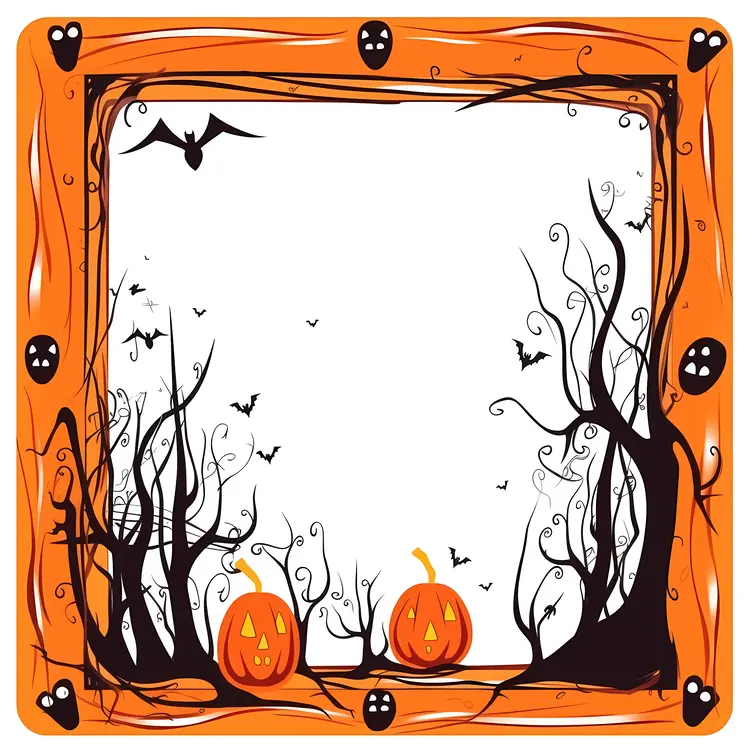 Halloween Frame with Pumpkins and Decorations