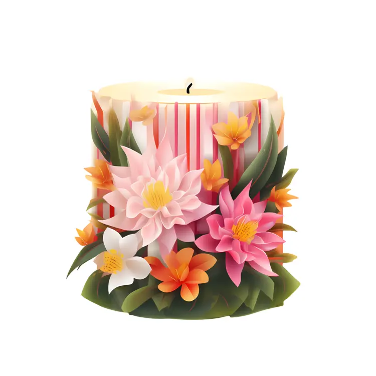 Colorful Floral Candle with Petals and Leaves