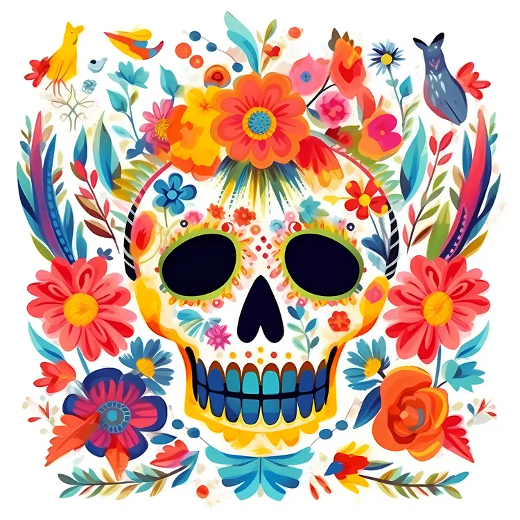 Colorful Floral Skull for Day of the Dead Celebration