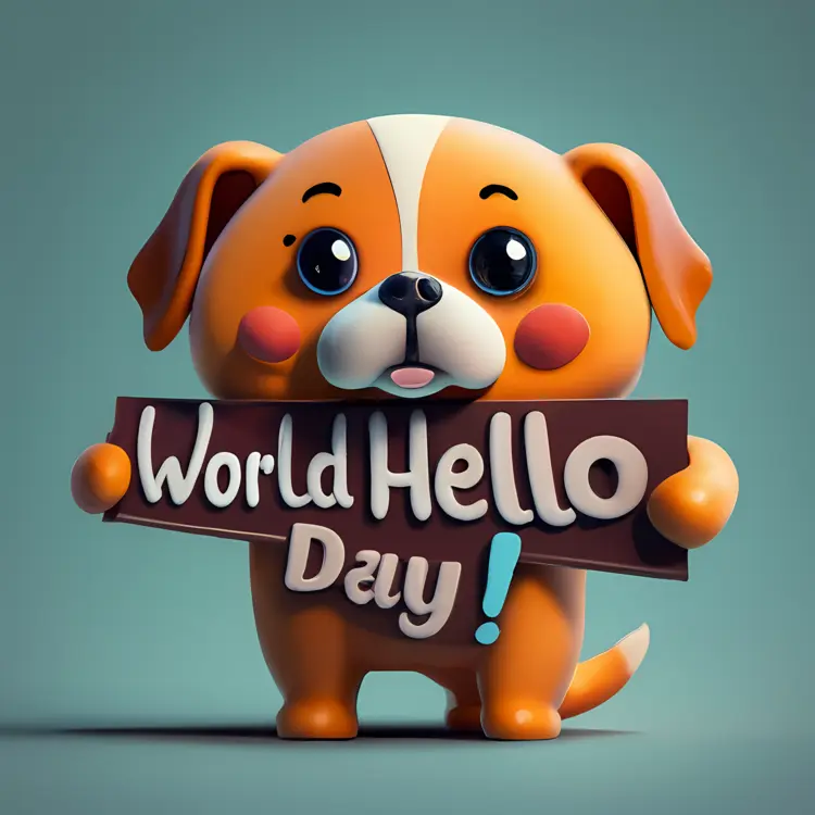 Cartoon Dog Celebrating World Hello Day
