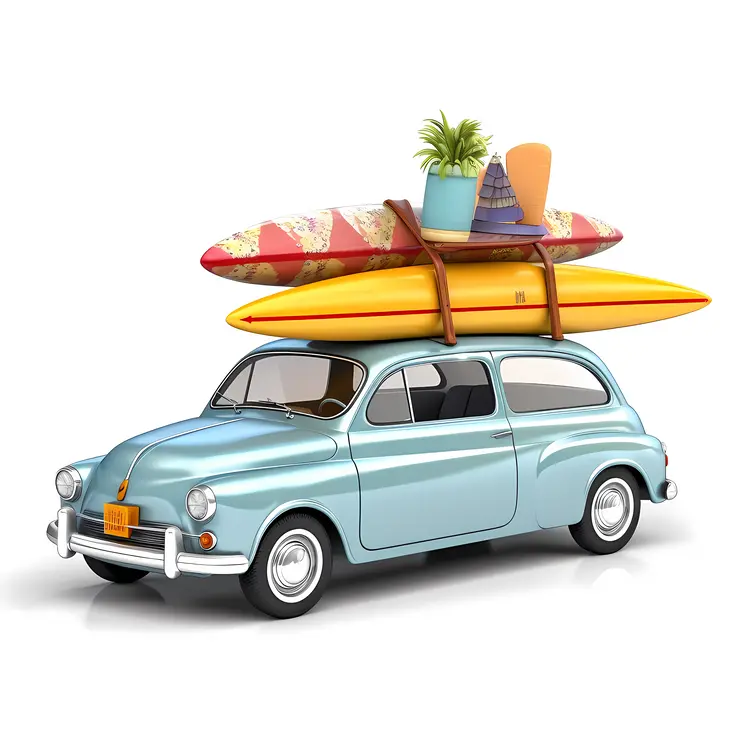 Vintage Car with Surfboards for Summer Vacation