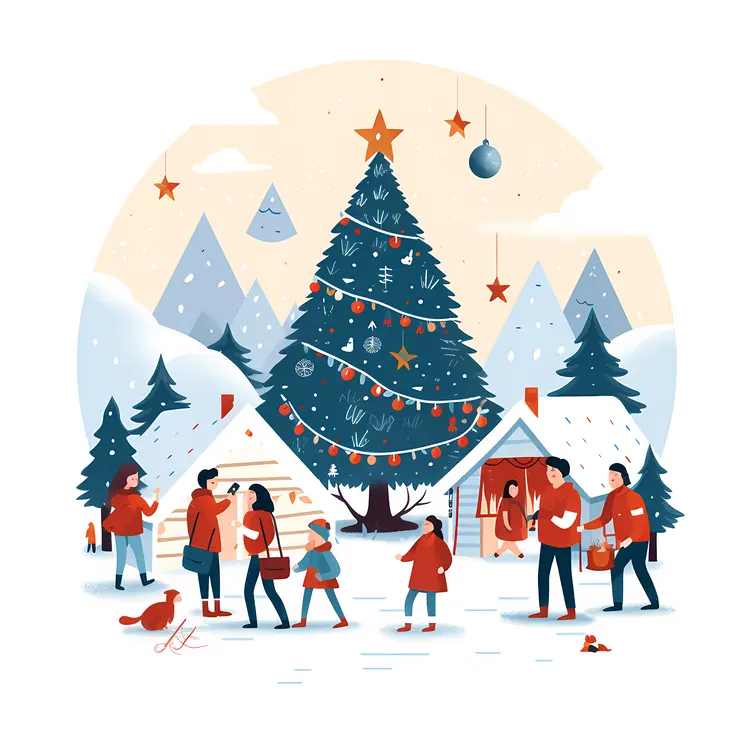 Family Gathering Around Christmas Tree