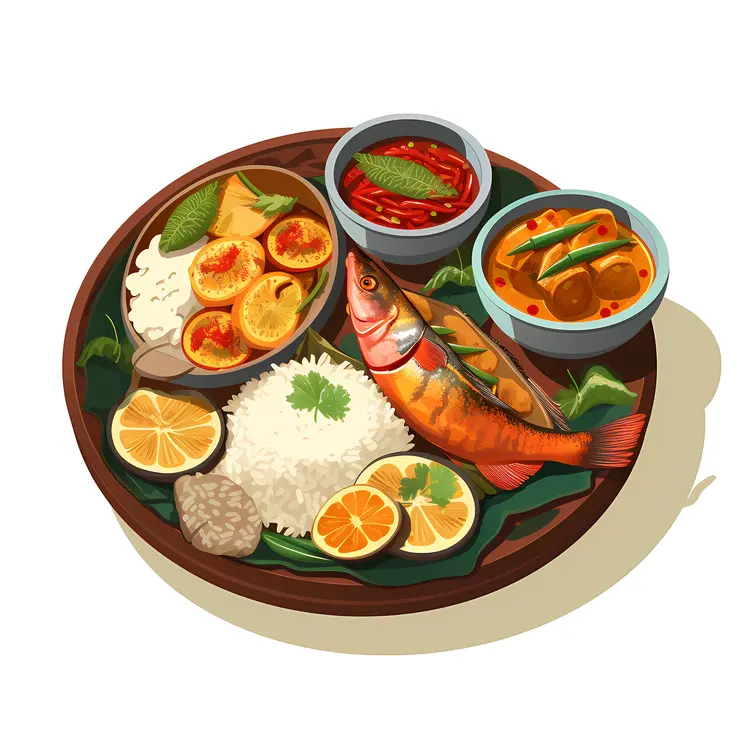 Fish Platter with Rice and Vegetables