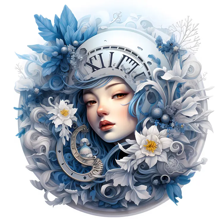 Girl with Blue Hair and Clock
