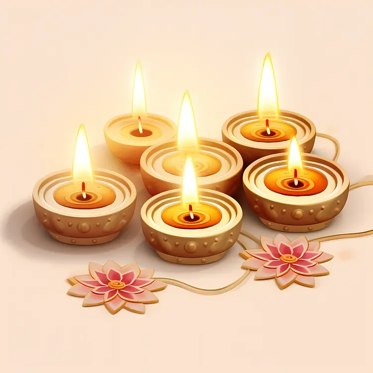 Multiple Candles and Flowers for Diwali