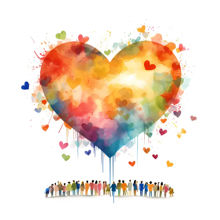 Colorful Heart with People Silhouettes