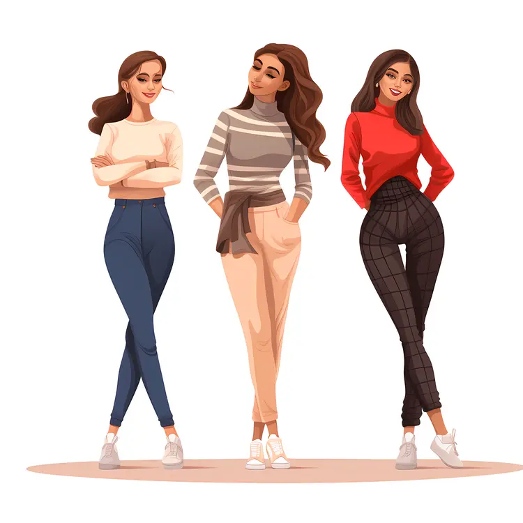 Three Fashionable Women Illustration