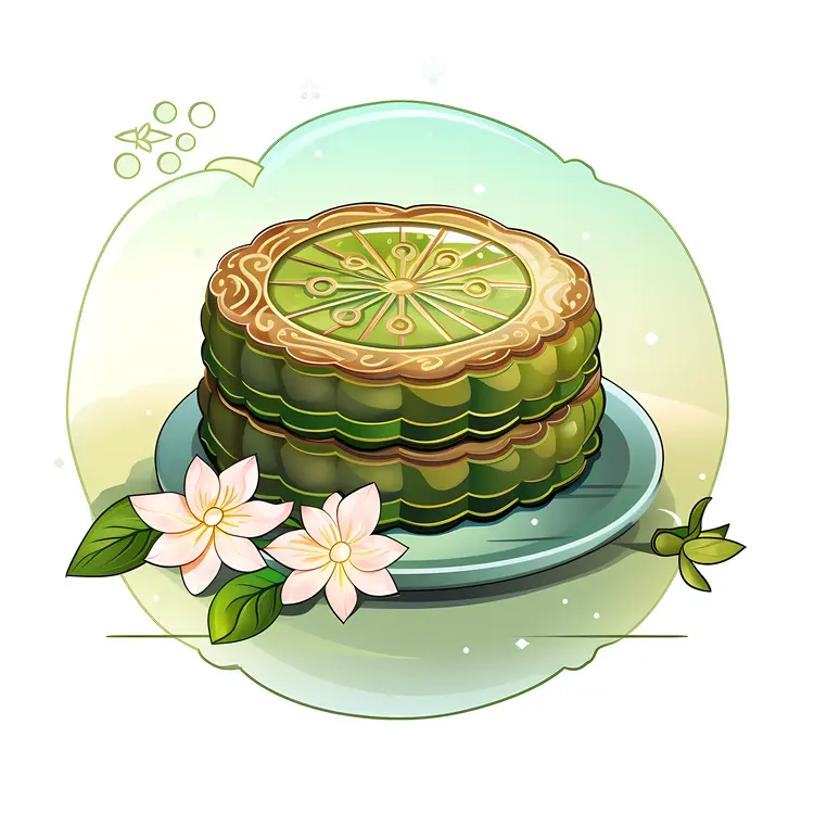Green Mooncakes with Flower Design on Plate