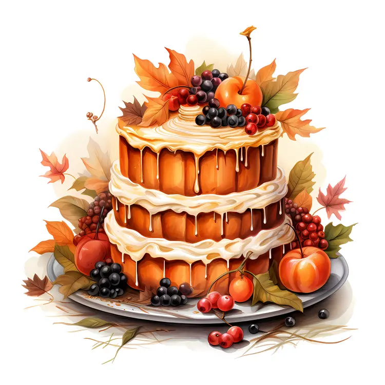 Autumn Cake with Fruits and Leaves