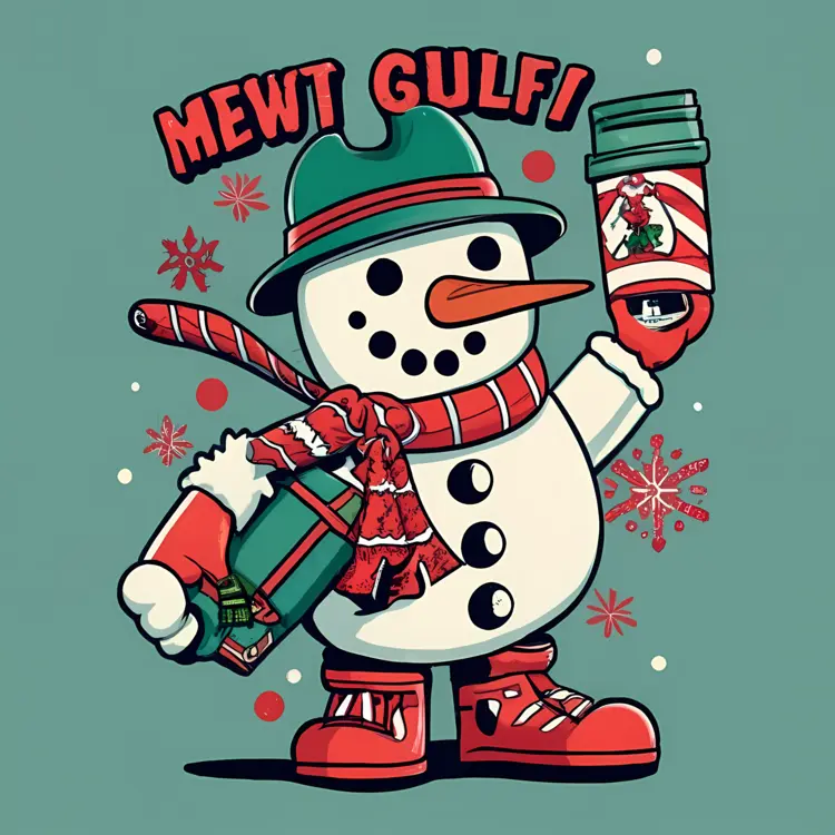 Festive Snowman with Gifts and Drink
