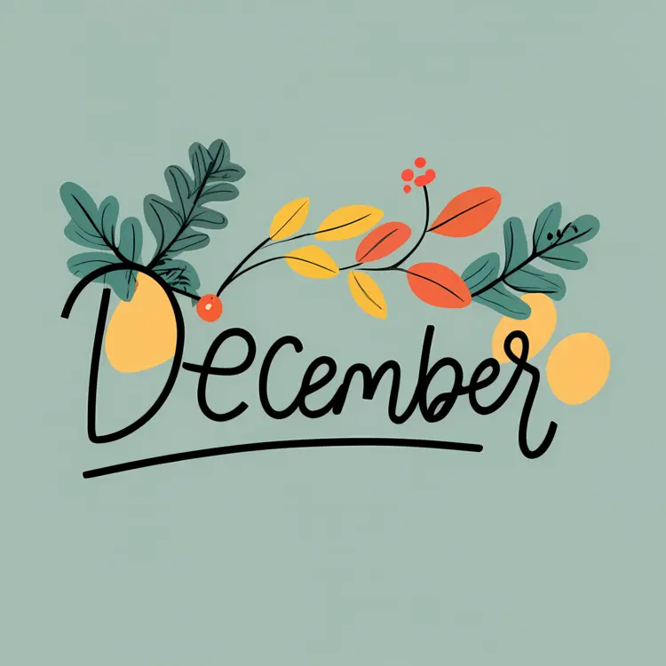 Handwritten December with Leaves