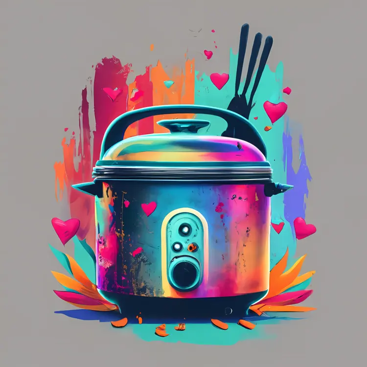 Colorful Rice Cooker with Hearts Illustration