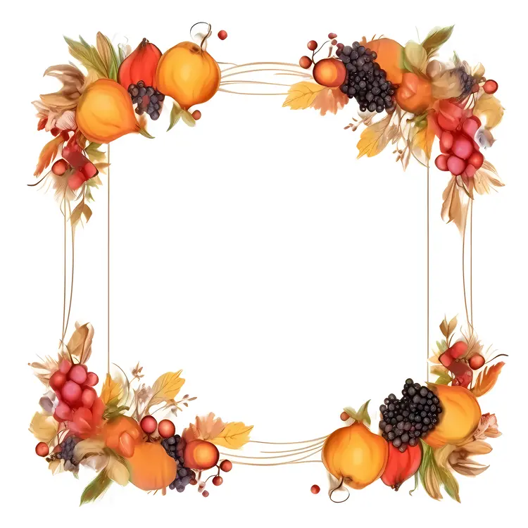Autumn Frame with Fruits and Leaves