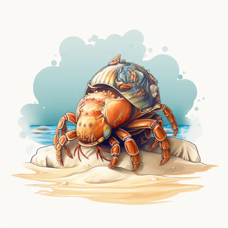 Hermit Crab on the Beach Illustration