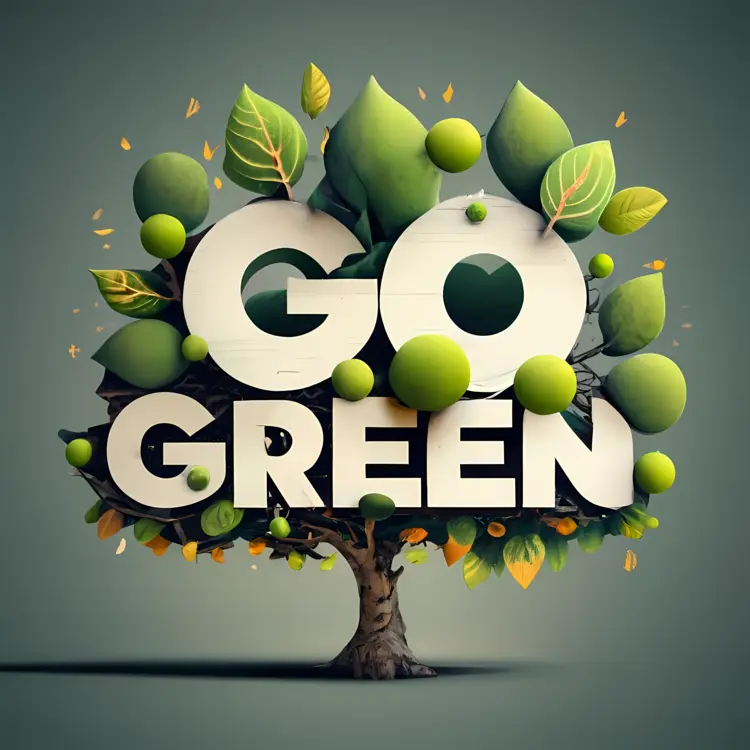 Go Green Text with Tree and Leaves