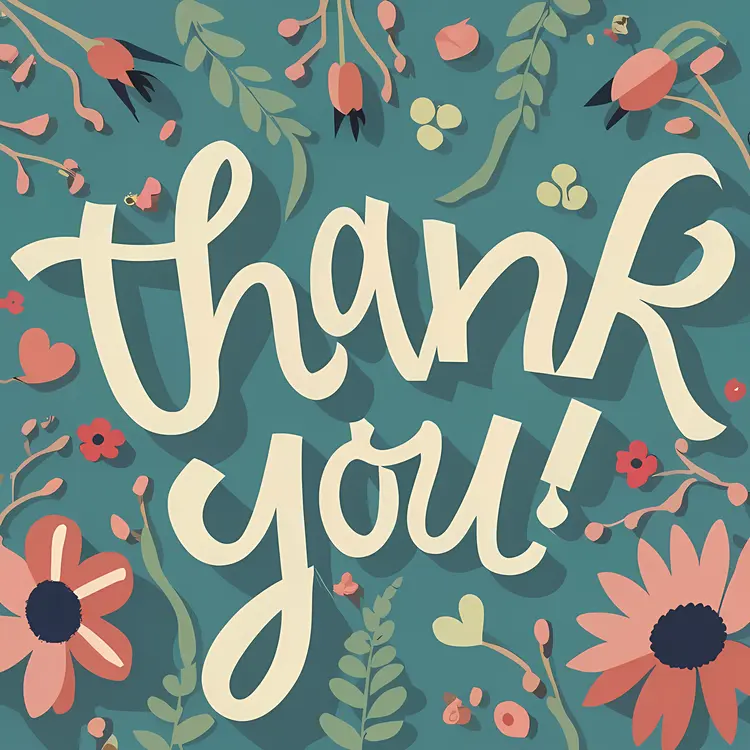 Thank You Text with Floral Background