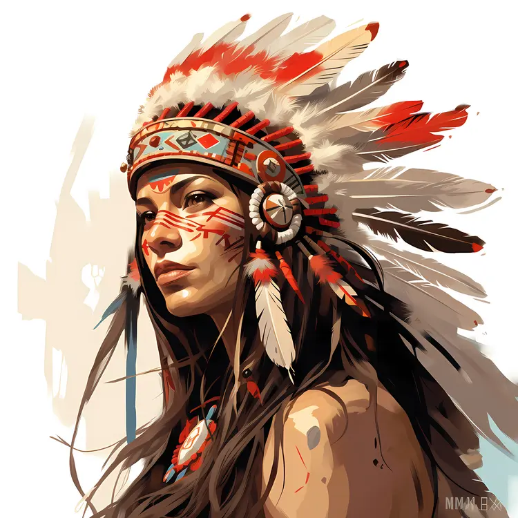 Native American Woman with Feathered Headdress
