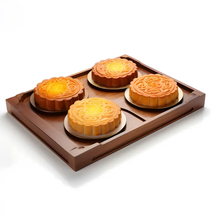 Traditional Mooncakes on a Wooden Tray
