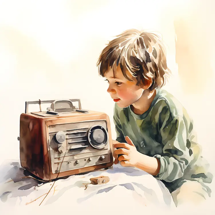 Boy Listening to Vintage Radio