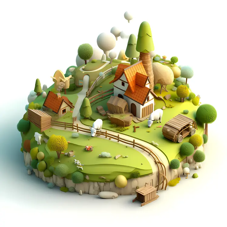 Idyllic Farm with Sheep and Trees