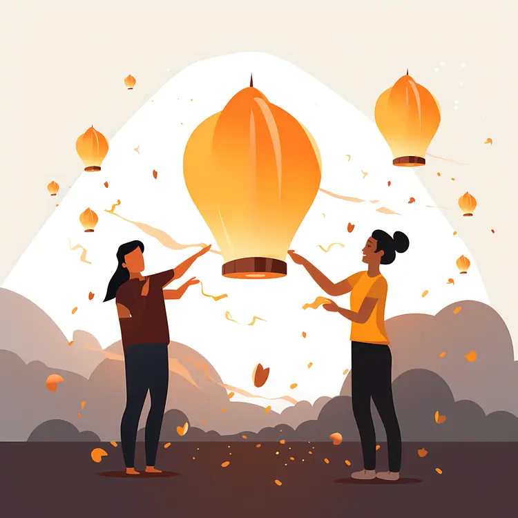 Couple Releasing Sky Lanterns in the Evening