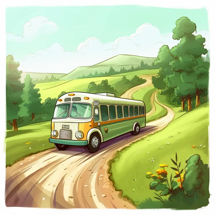 Bus on a Countryside Road