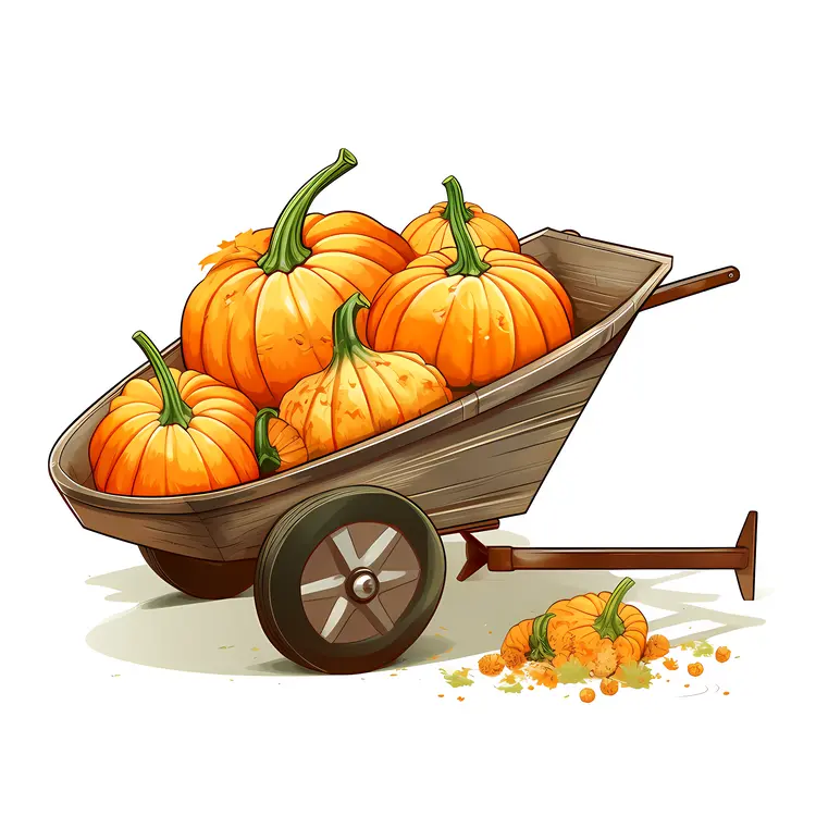 Pumpkins in a Wheelbarrow for Autumn Harvest
