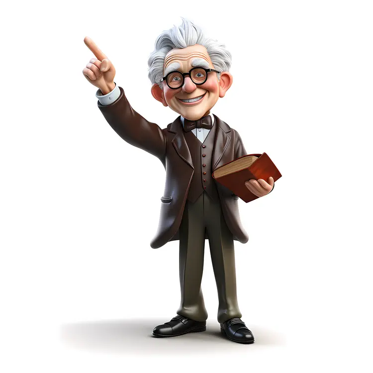 Cartoon Professor with a Book and Pointing