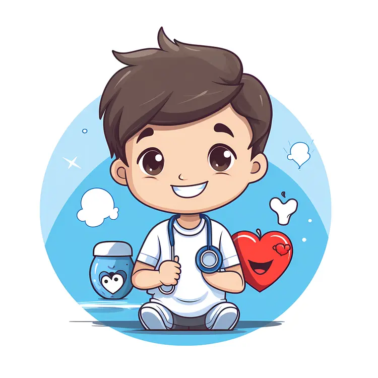 Cute Boy Doctor with Stethoscope and Heart