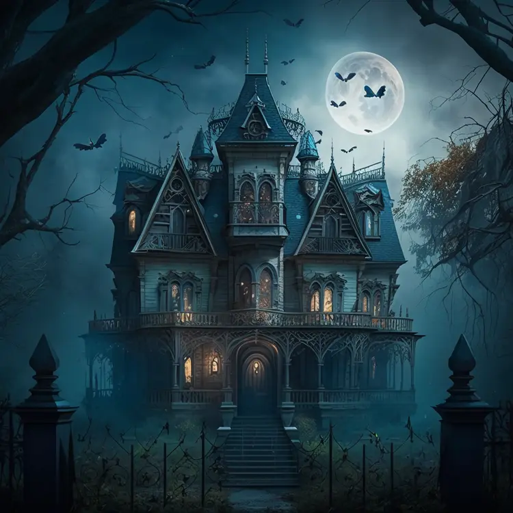 Spooky Haunted House on Halloween Night