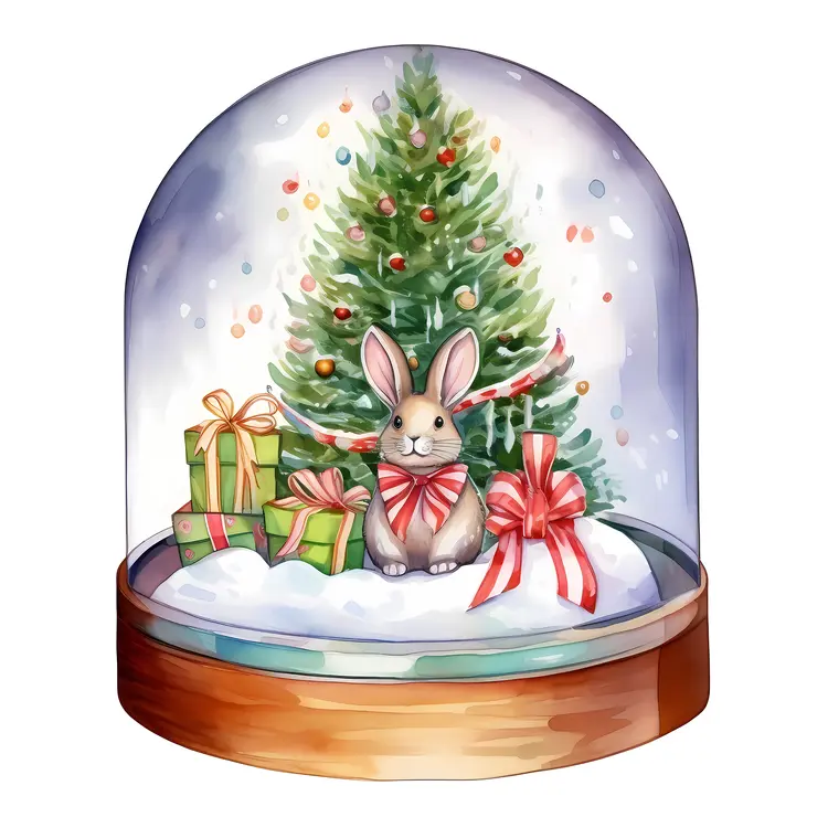 Bunny with Christmas Tree in Snow Globe